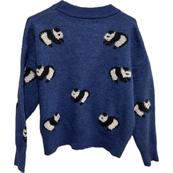 Cider Women’s Round Neckline Panda Knitted Sweater Blue M - Picture 3 of 9